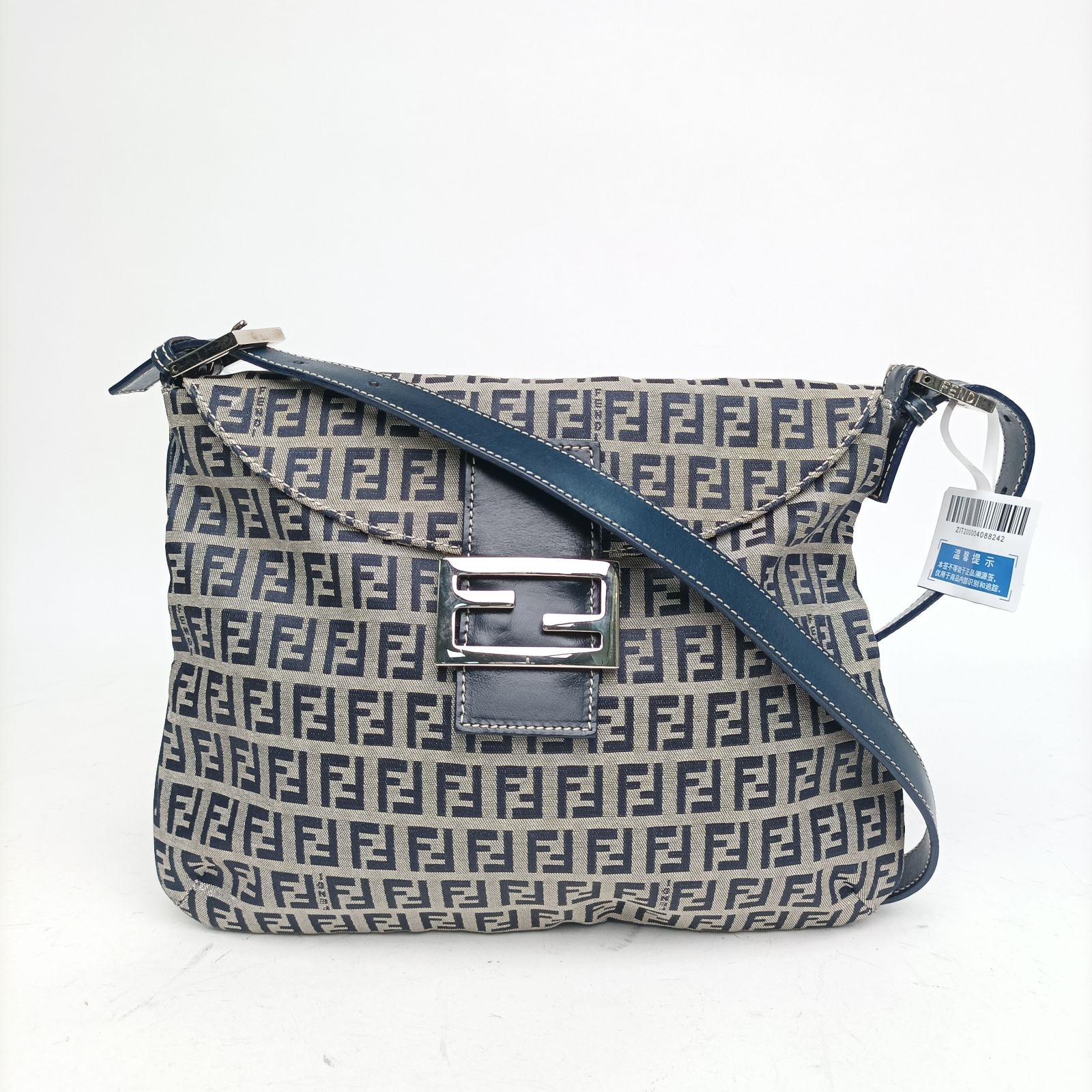 FENDI Monogram Canvas Sliver Hardware Vintage Shoulder Bag Flip Clutch-Hana Vintage