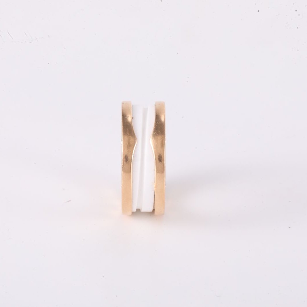 BVLGARI Rose Gold B.ZERO1 Coil Ring Three Circle 18K 18K Rose Gold,White Ceramic-Hana Vintage