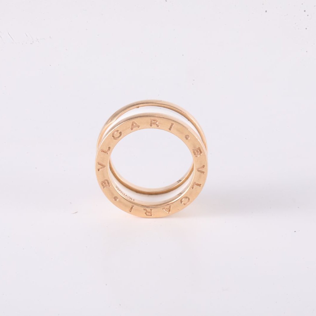 BVLGARI Rose Gold B.ZERO1 Coil Ring Three Circle 18K 18K Rose Gold,White Ceramic-Hana Vintage