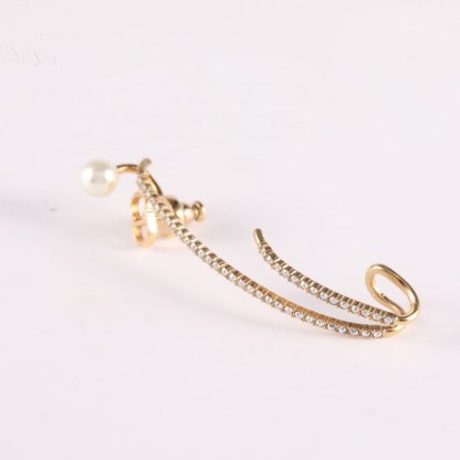 DIOR Pearl Rhinestone Single Ear Ear Hook Diamond Stud Earring Alloy-Hana Vintage
