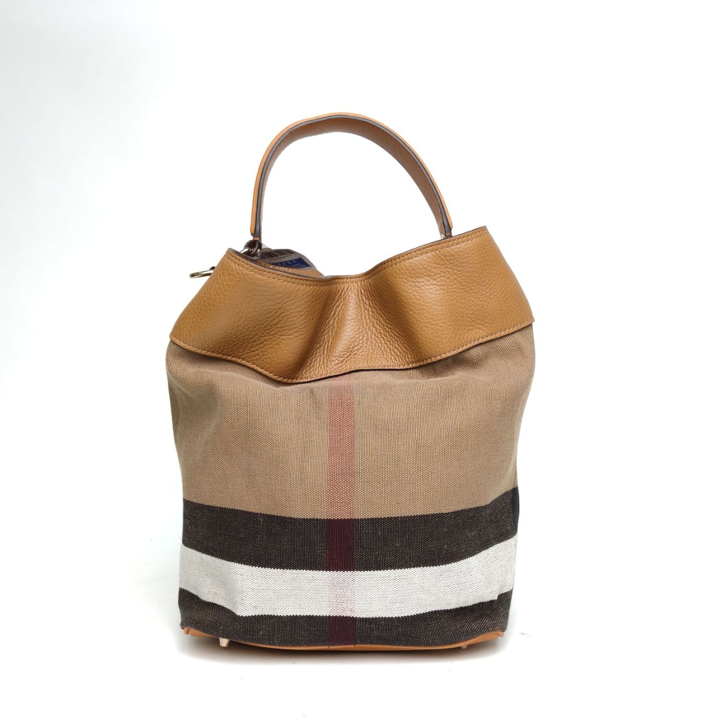 Burberry Burberry Check Canvas Gold Hardware With Detachable Pouch Bucket Bag-Hana Vintage