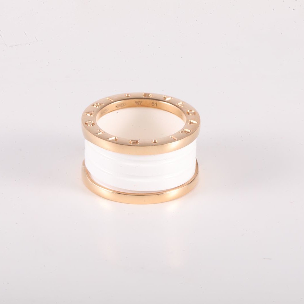 BVLGARI B.ZERO1 Coil Ring 18K Rose Gold,White Ceramic-Hana Vintage