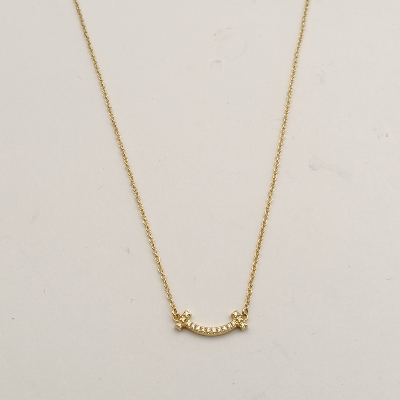 TIFFANY&CO Tiffany T Smile Necklace mini Pavé Diamonds 18K Gold,Diamond-Hana Vintage