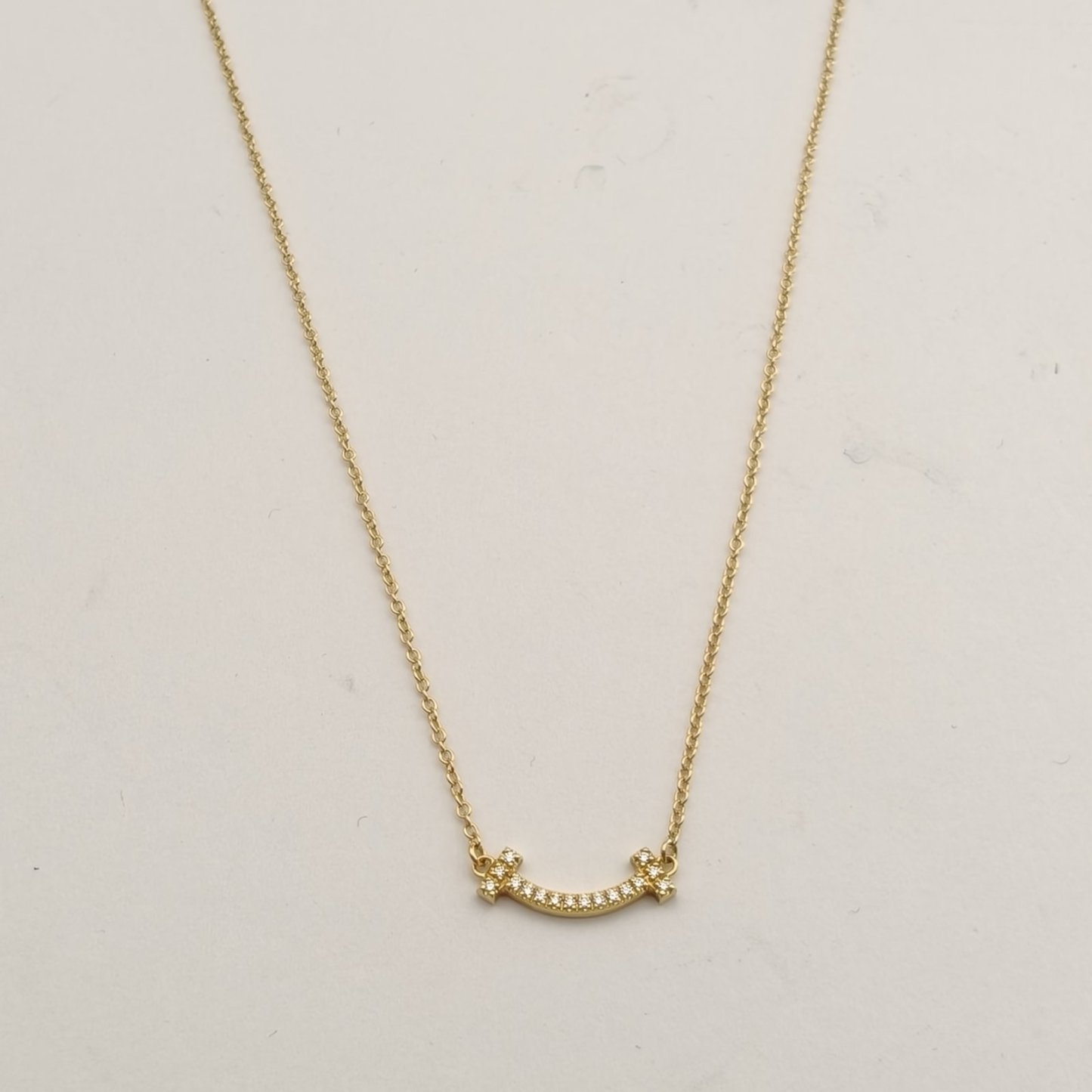 TIFFANY&CO Tiffany T Smile Necklace mini Pavé Diamonds 18K Gold,Diamond-Hana Vintage