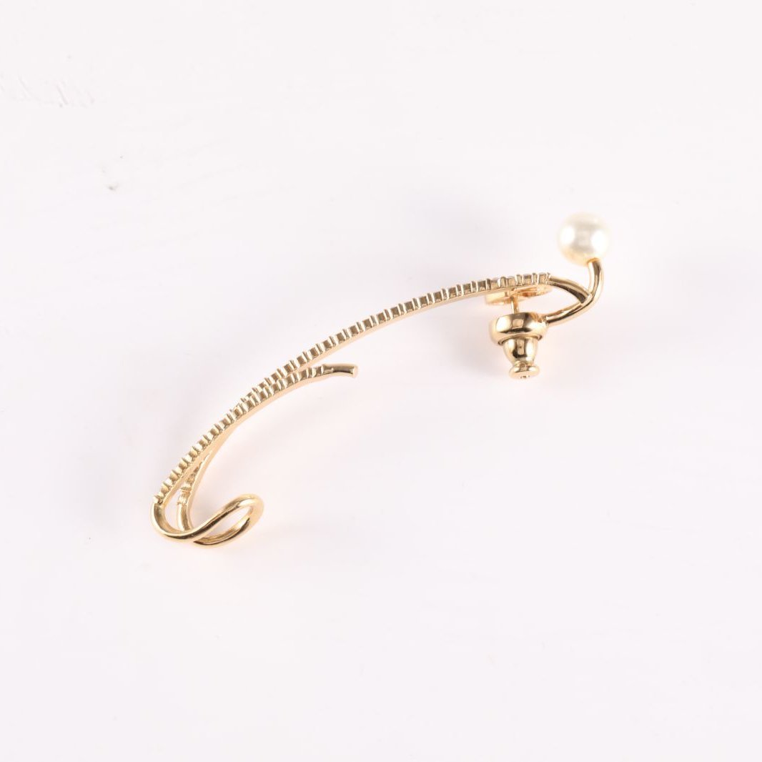 DIOR Pearl Rhinestone Single Ear Ear Hook Diamond Stud Earring Alloy-Hana Vintage
