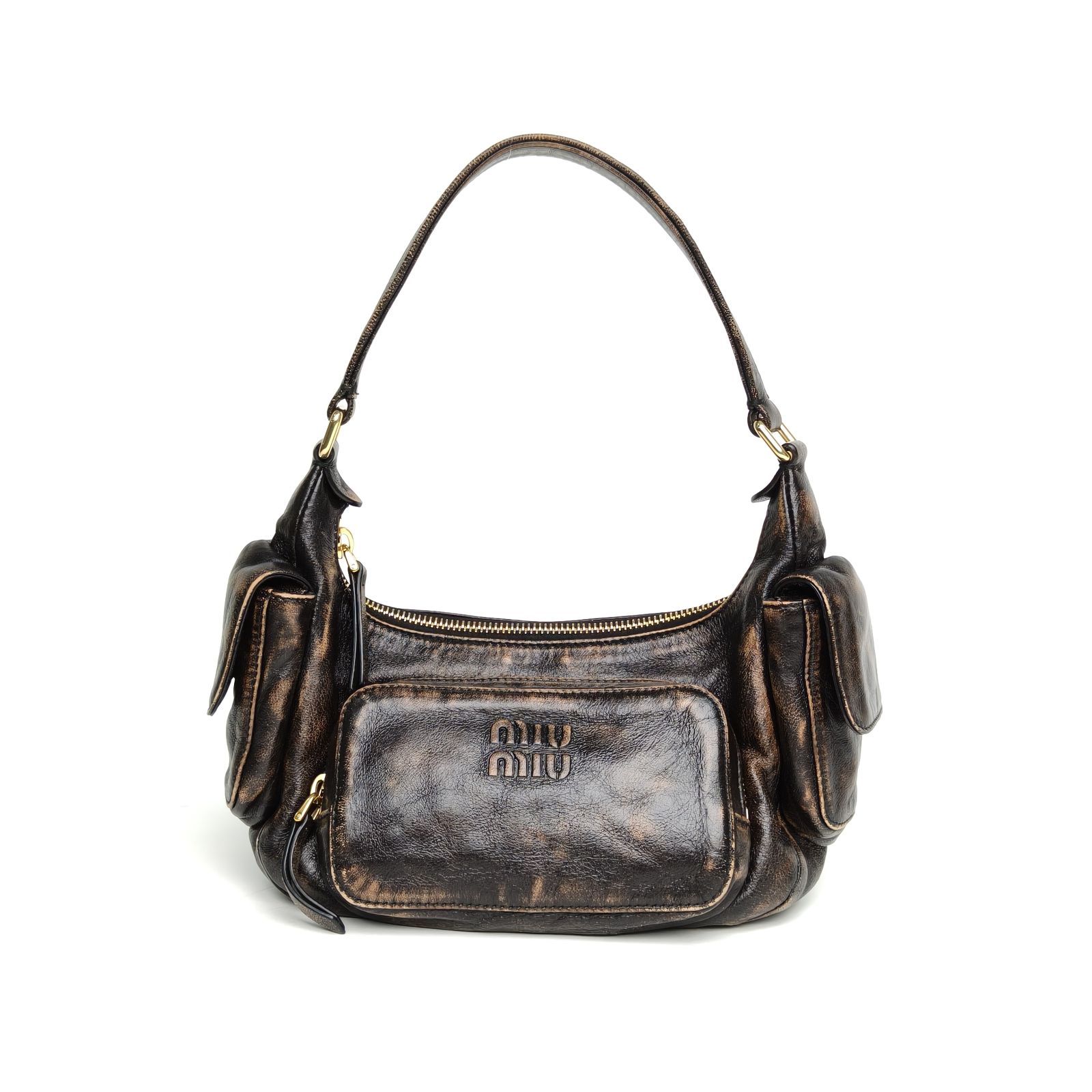 *MIUMIU Hobo Motorcycle Bag Embossed Engraved Logo-Hana Vintage