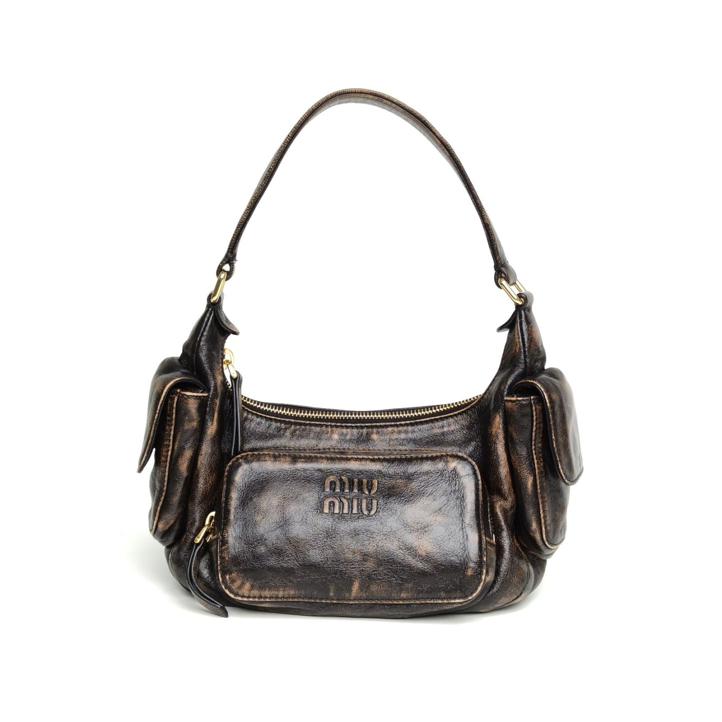 *MIUMIU Hobo Motorcycle Bag Embossed Engraved Logo-Hana Vintage