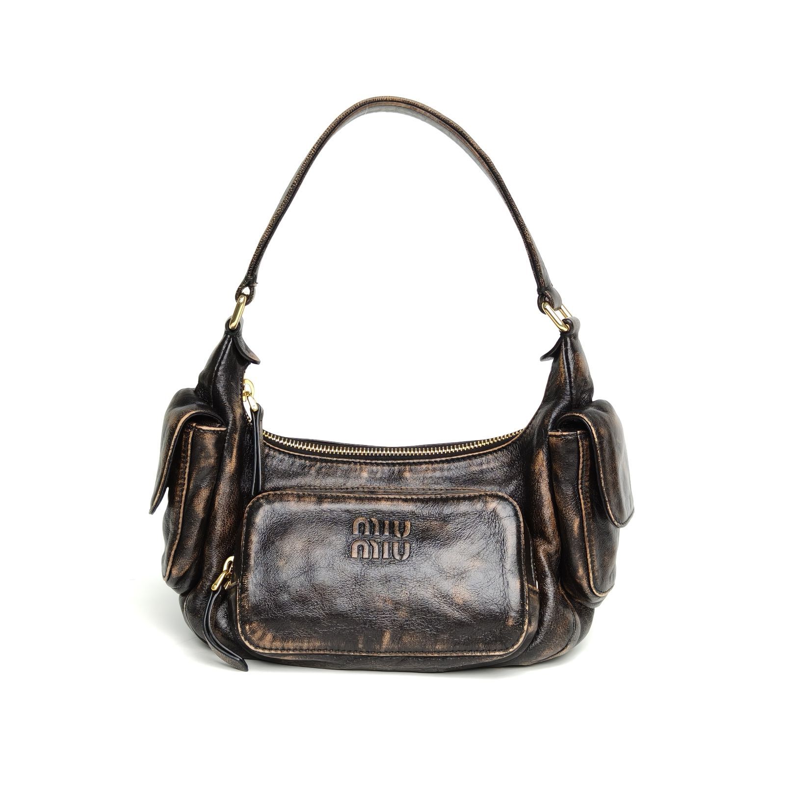 *MIUMIU Hobo Motorcycle Bag Embossed Engraved Logo-Hana Vintage