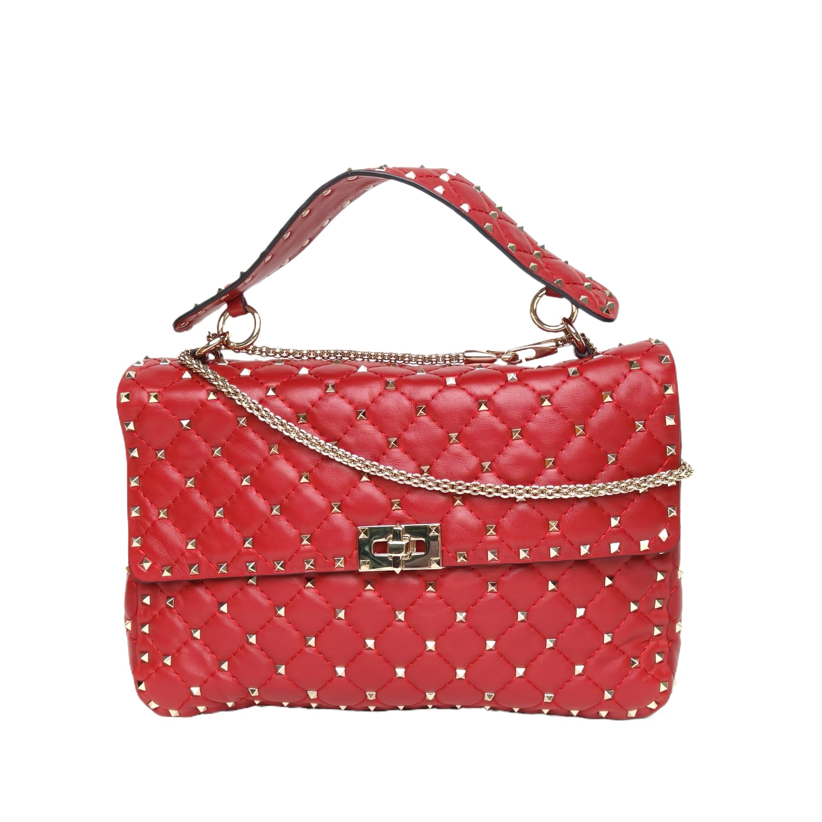 *VALENTINO Red Gold Hardware Stud Chain Bag Shoulder Bag-Hana Vintage