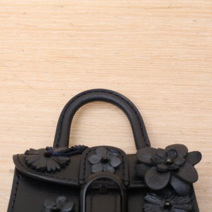 DELVAUX Black Leather C Brillant Ultra Mini Embroidered Flower Studded Charm Crossbody Bag