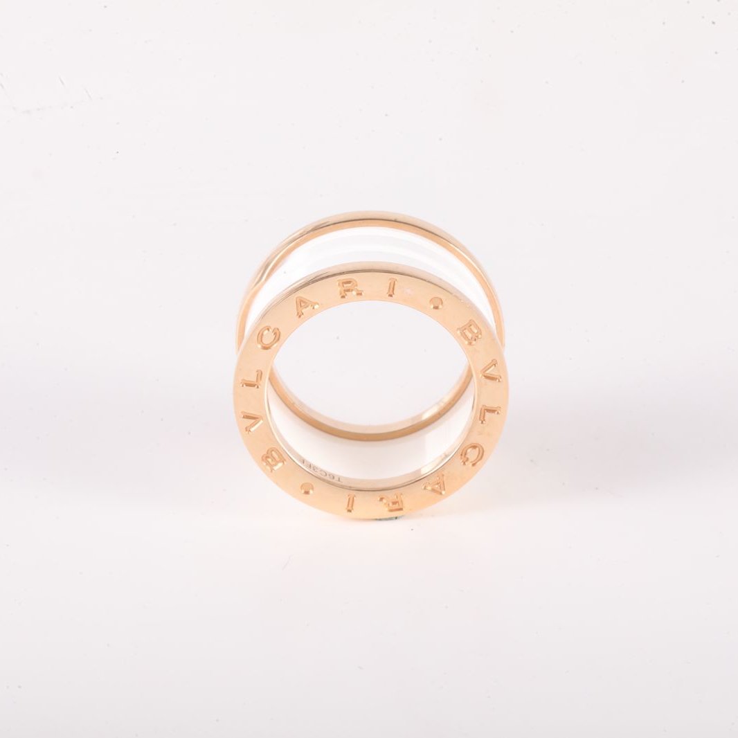 BVLGARI B.ZERO1 Coil Ring 18K Rose Gold,White Ceramic-Hana Vintage