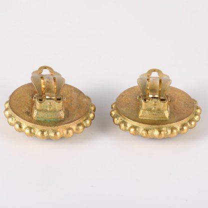CHANEL 95P Double C LOGO Round Earrings Clip-ons Alloy-Hana Vintage