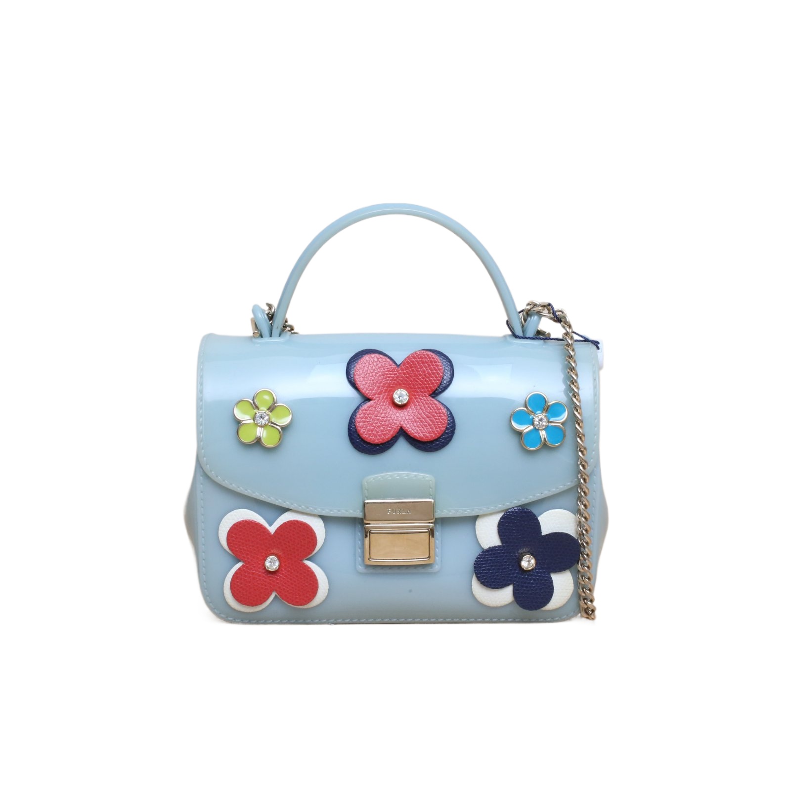 *FURLA Blue Rubber Handbag with Light Gold Hardware-Hana Vintage