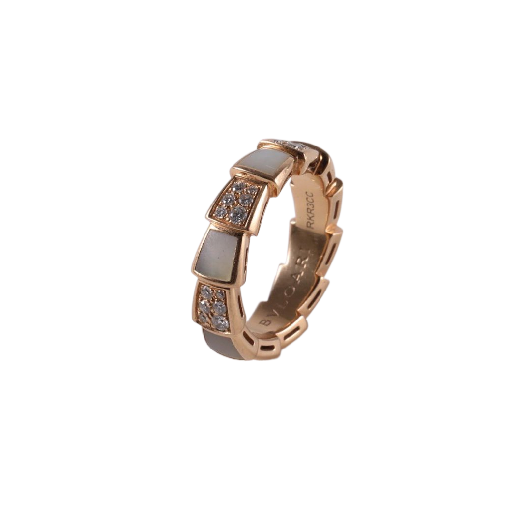 BVLGARI SERPENTI Ring Mother-of-pearl Double Row Diamond Ring 18K Rose Gold,Diamond,Mother of Pearl-Hana Vintage