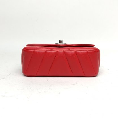 CHANEL Red 2018 Sliver Hardware CF Flap Bag Seasonal mini 18cm V-shaped