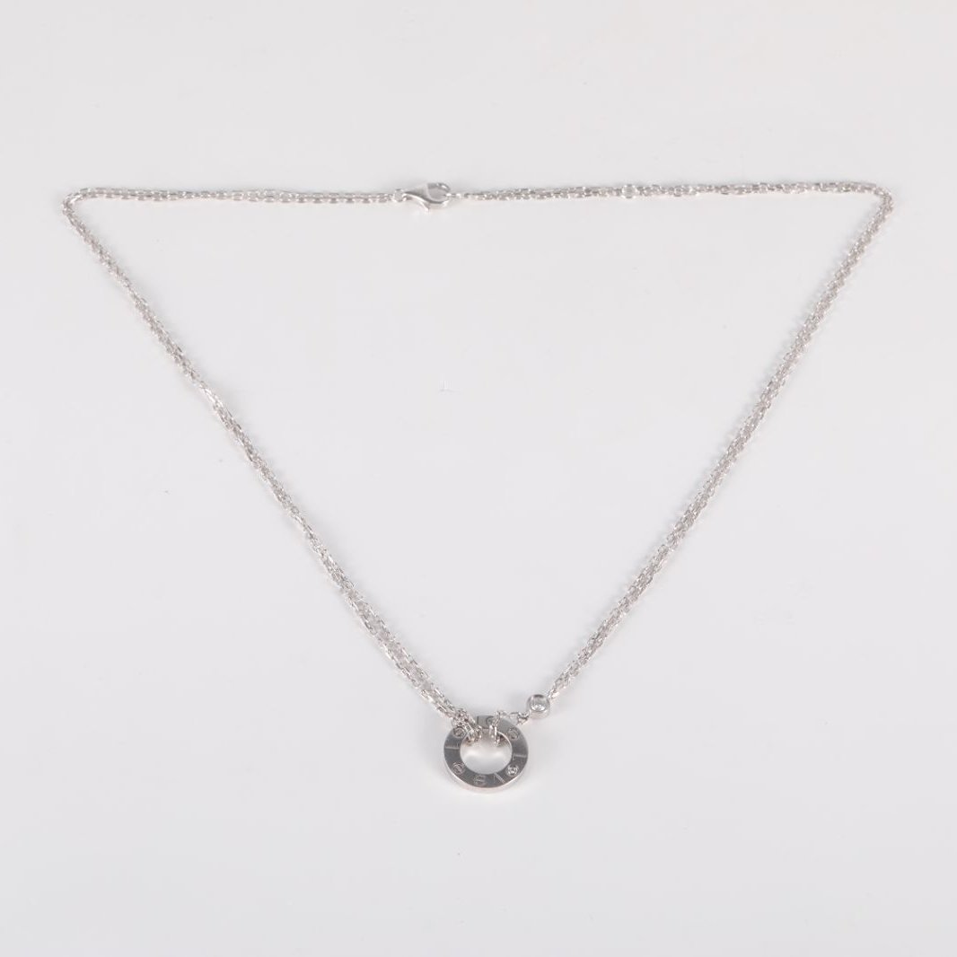 CARTIER LOVE Two Diamonds Round Disc Necklace 18K White Gold,Diamond-Hana Vintage
