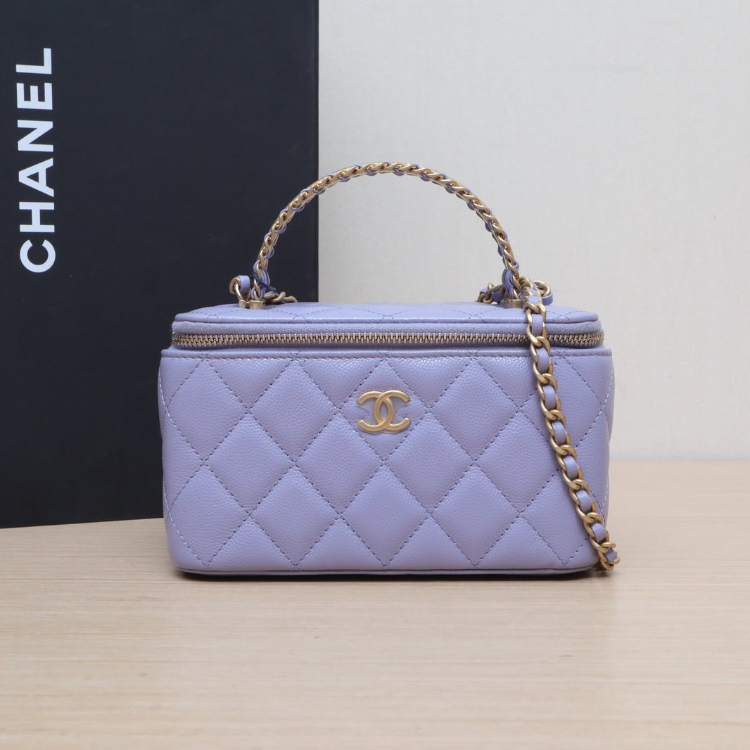 CHANEL 24A Handheld Long Box Cosmetic Bag with Mirror