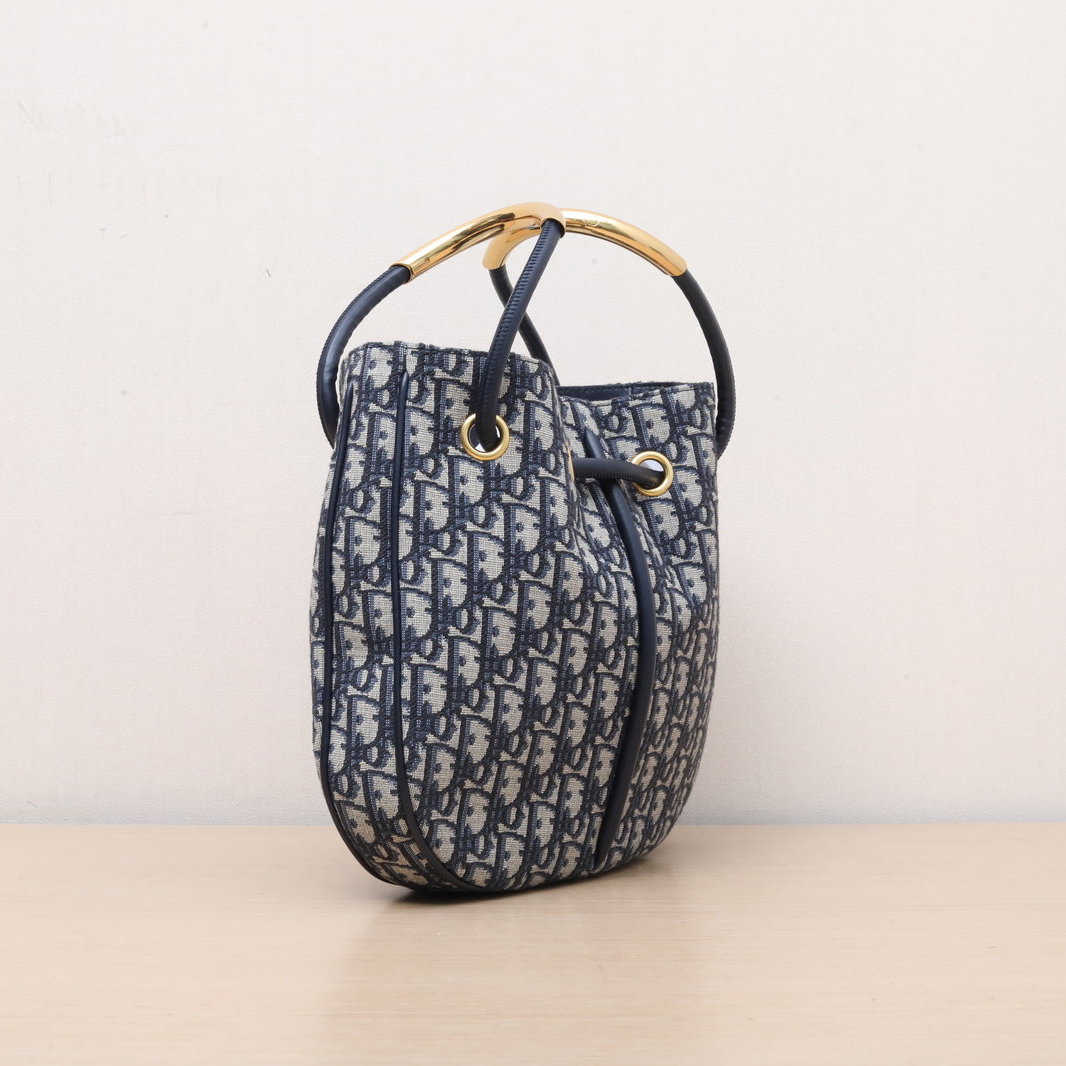 DIOR Ink blue canvas, gold hardware, 2024 Bucket Bag Nolita, Hanging Basket Bag with detachable shoulder strap