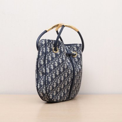 DIOR Ink blue canvas, gold hardware, 2024 Bucket Bag Nolita, Hanging Basket Bag with detachable shoulder strap