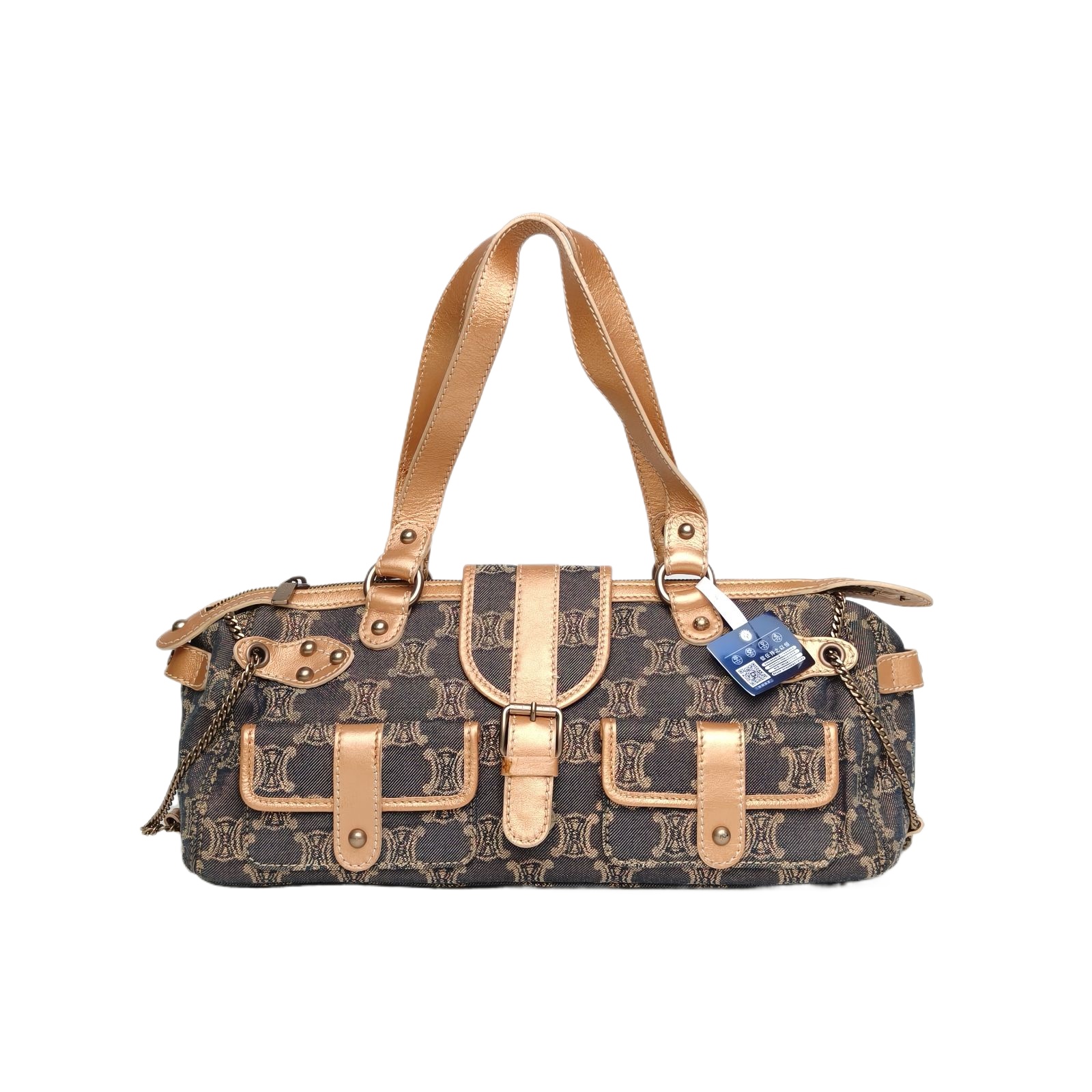 CELINE Brown Canvas Vintage Gold Thread Handbag-Hana Vintage