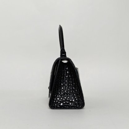 *BALENCIAGA Alligator-embossed Hourglass Handbag, Size S, Black Hardware-Hana Vintage