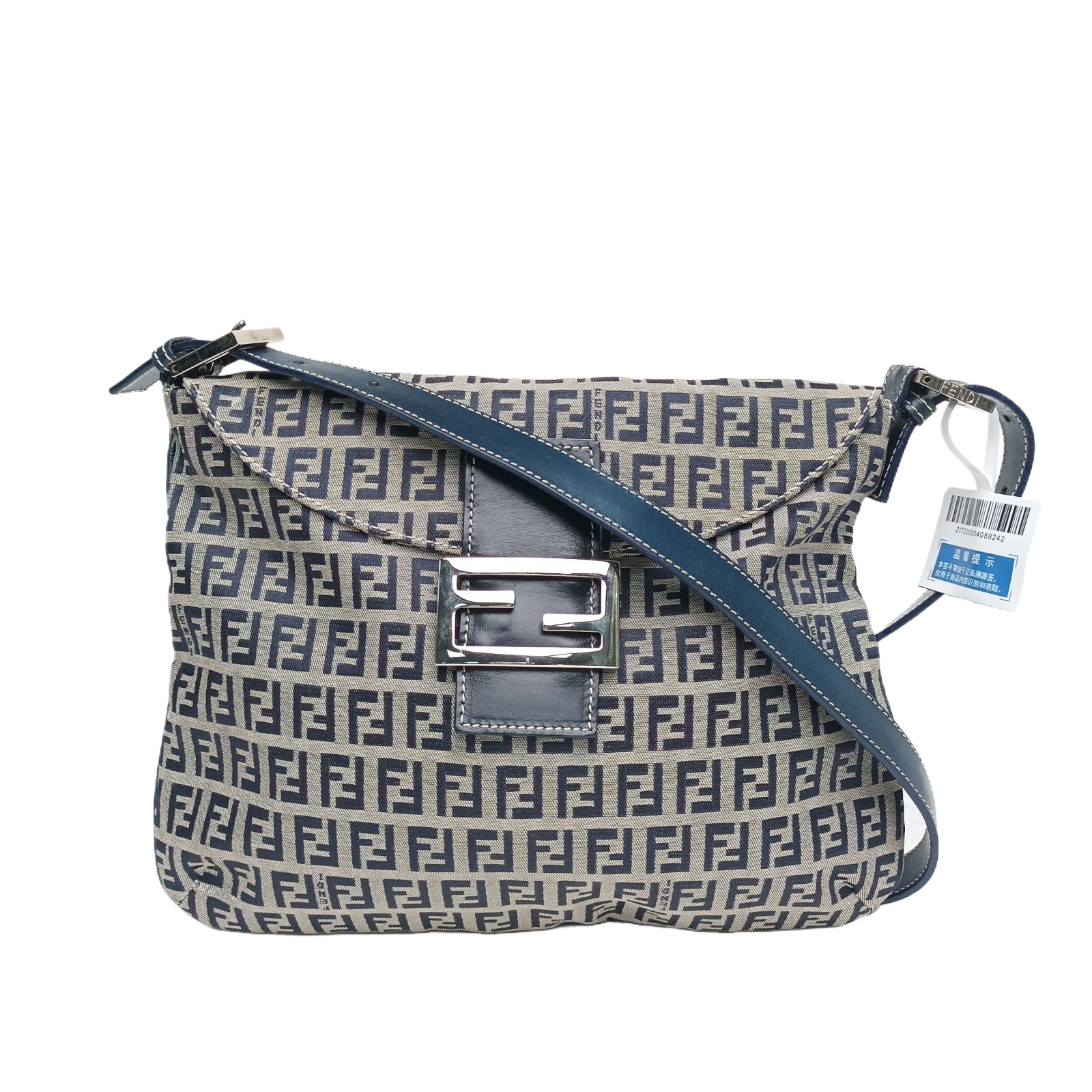 FENDI Monogram Canvas Sliver Hardware Vintage Shoulder Bag Flip Clutch-Hana Vintage