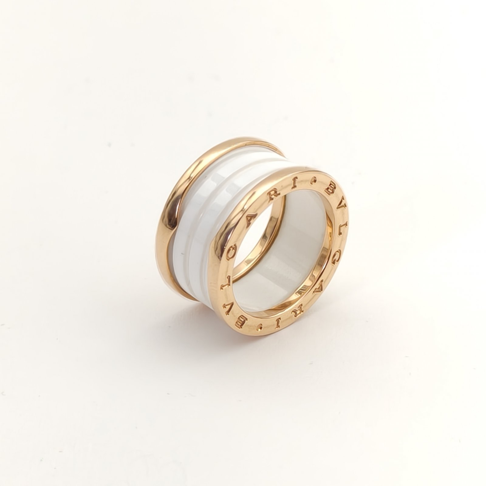 BVLGARI B.ZERO1 Coil Ring 18K Rose Gold,White Ceramic-Hana Vintage