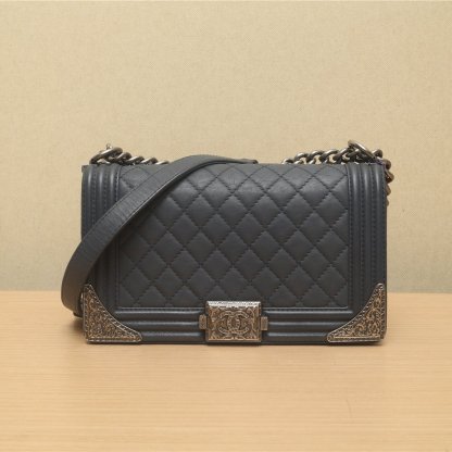 *CHANEL LEBOY Medium Quilted Sliver Hardware Royal Edition-Hana Vintage