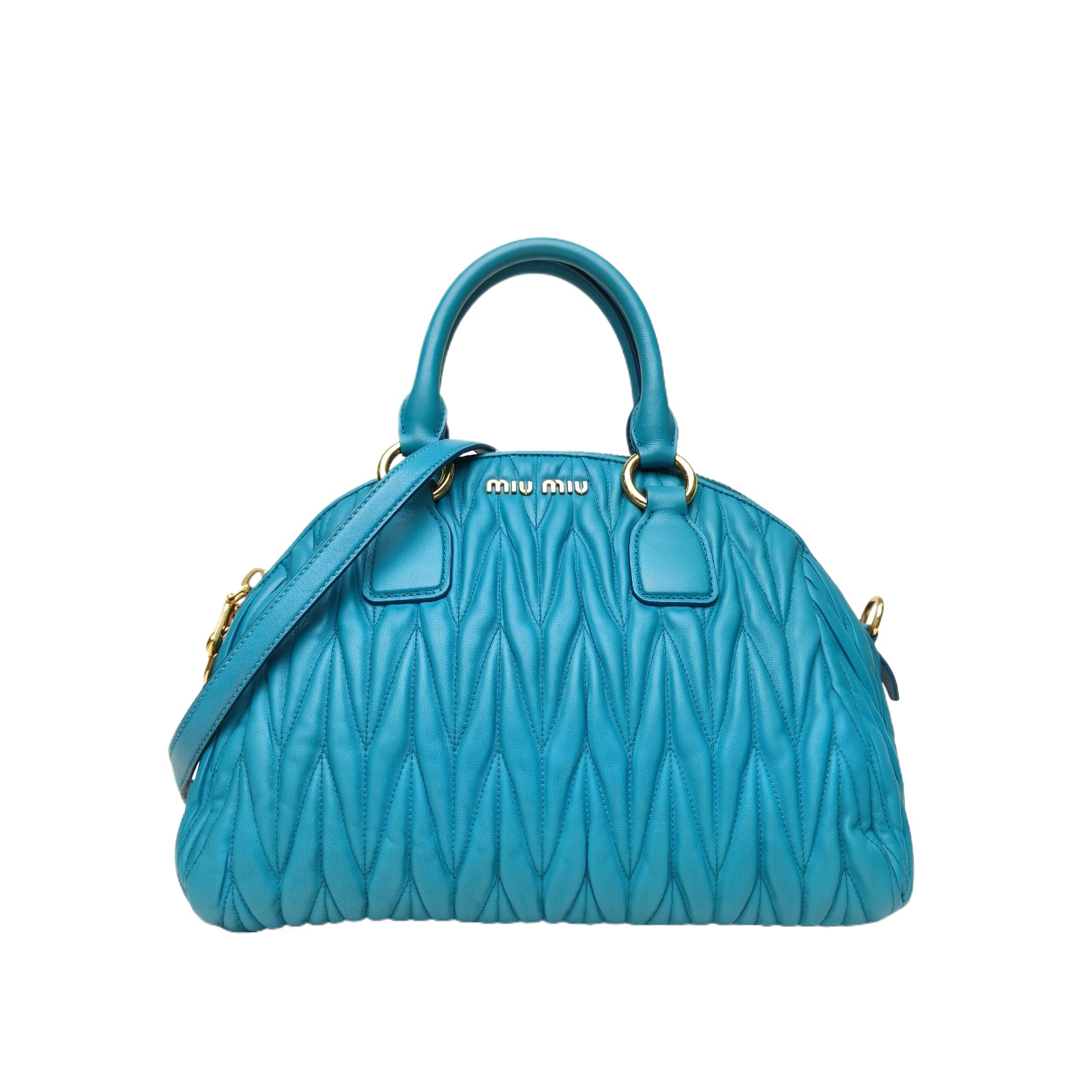 *MIUMIU Blue pleated hand-held Alma With Detachable Pouch-Hana Vintage