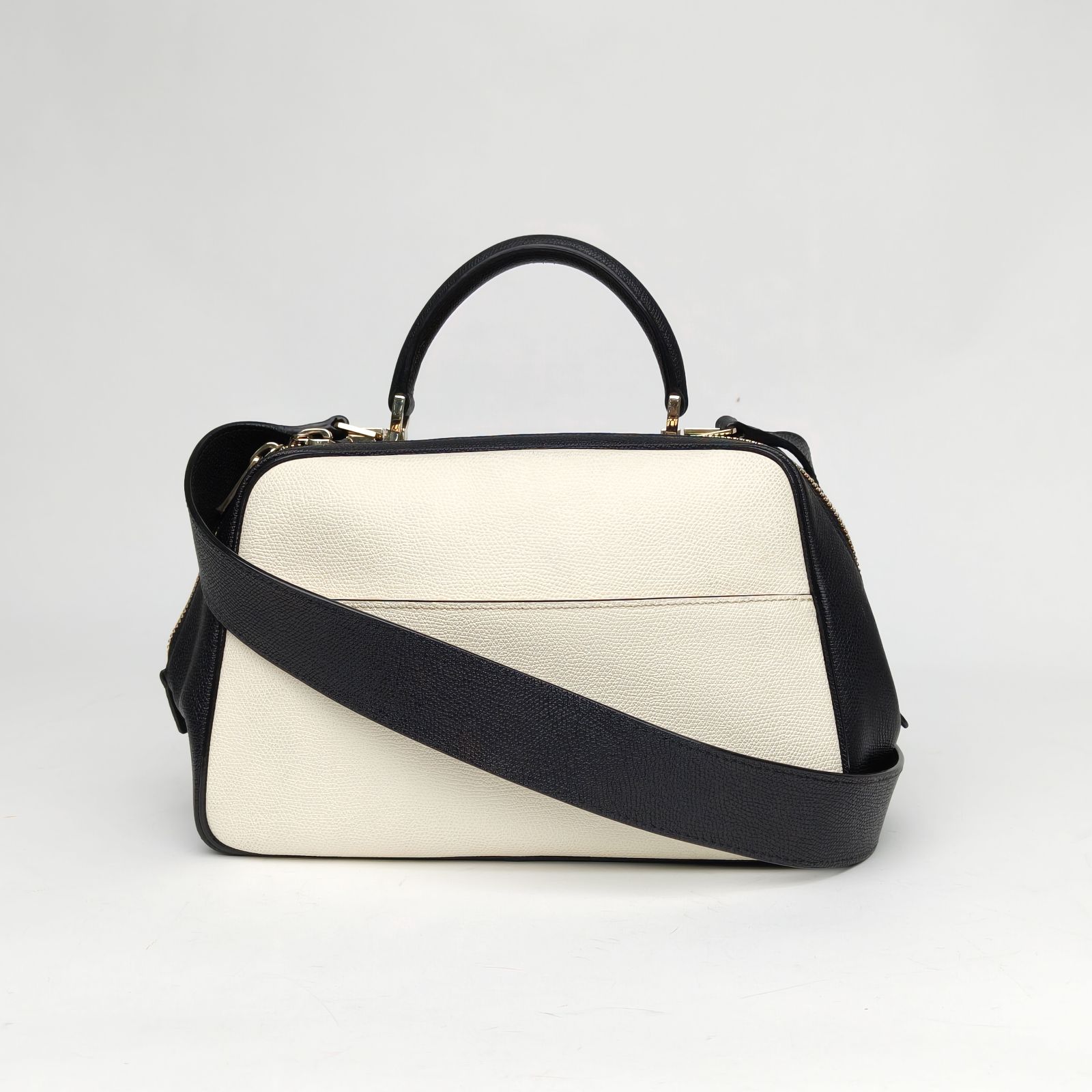 Valextra Black and White Serie S Series Trapezoidal Handbag Shoulder Bag