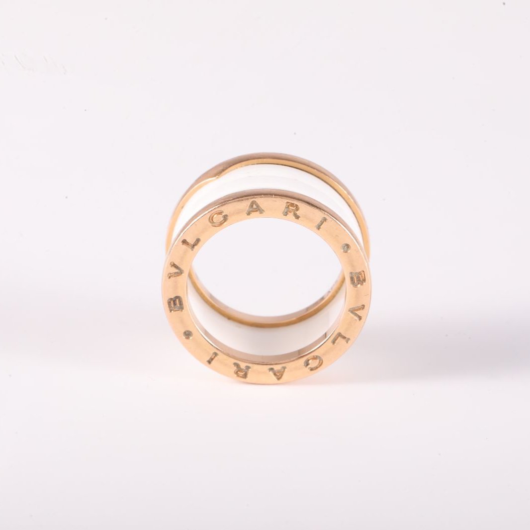 BVLGARI B.ZERO1 Coil Ring 18K Rose Gold,White Ceramic-Hana Vintage