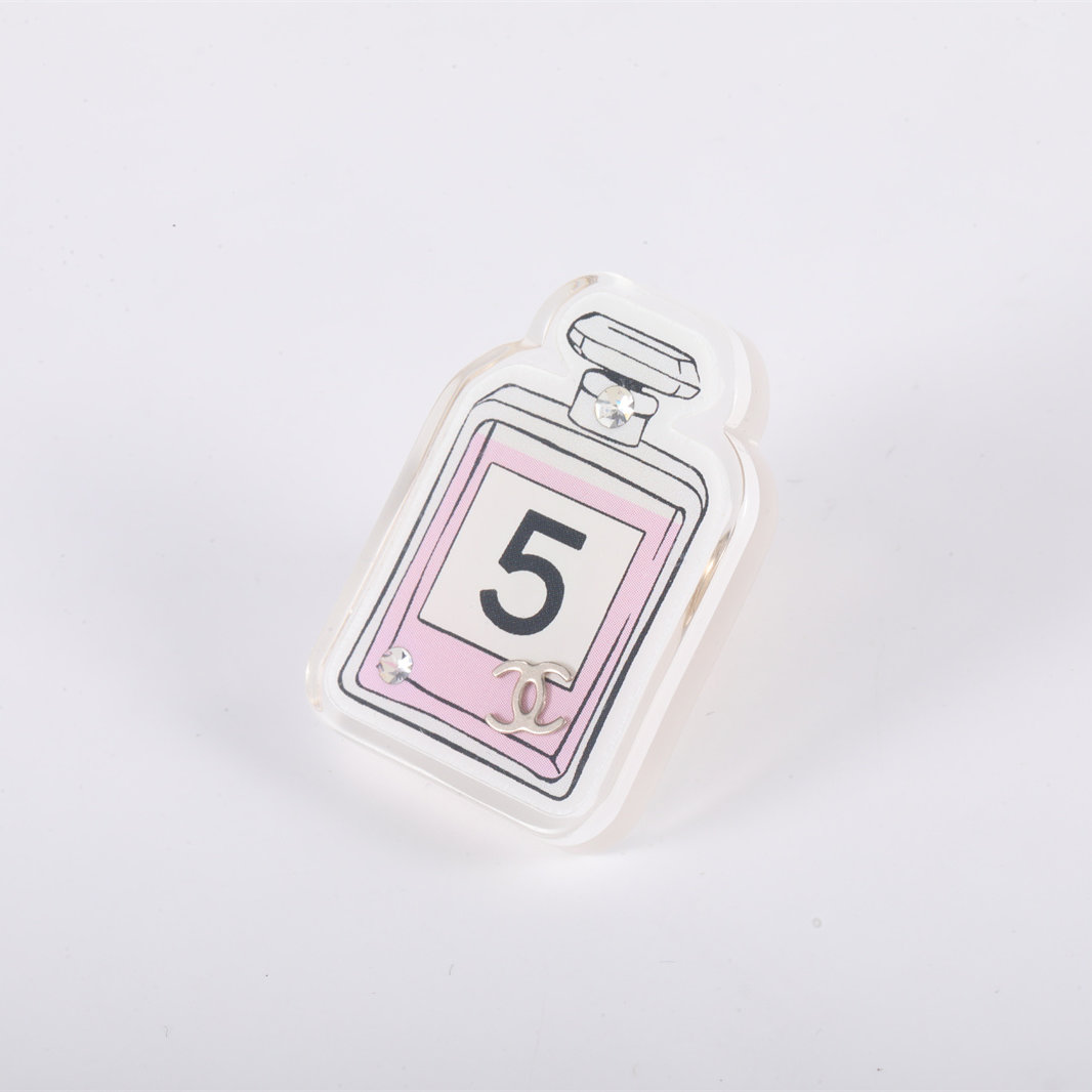 CHANEL Resort Collection Pink Acrylic Perfume Bottle Brooch Alloy-Hana Vintage