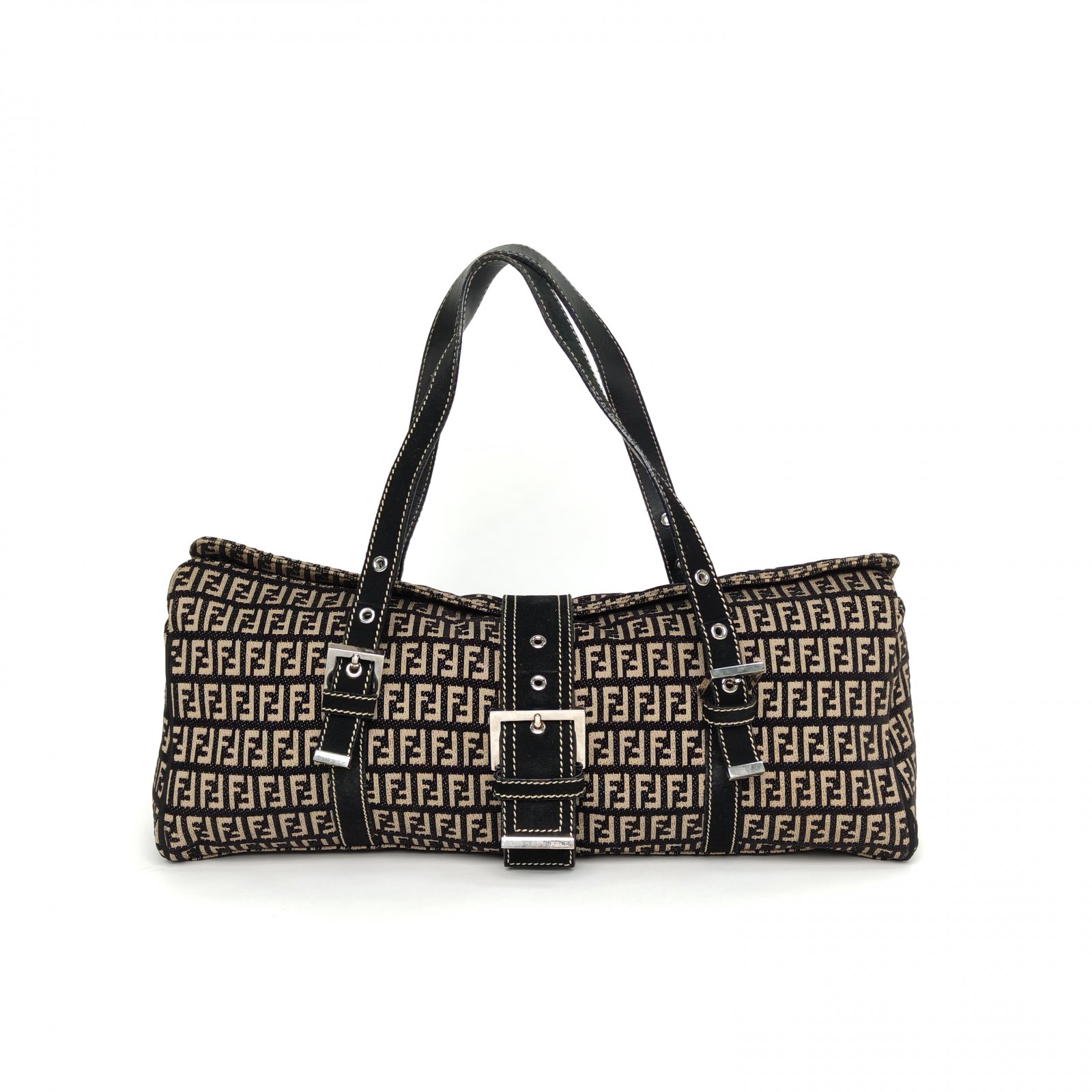 *FENDI Monogram Canvas Sliver Hardware Vintage FF logo Tote Bag-Hana Vintage