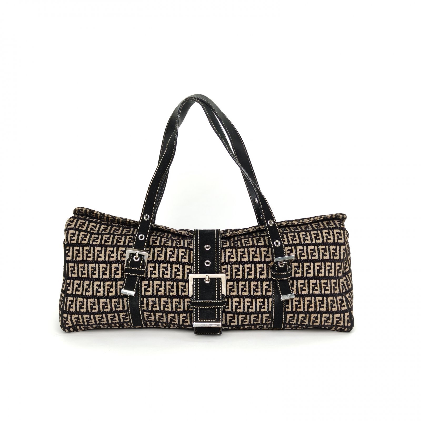 *FENDI Monogram Canvas Sliver Hardware Vintage FF logo Tote Bag-Hana Vintage
