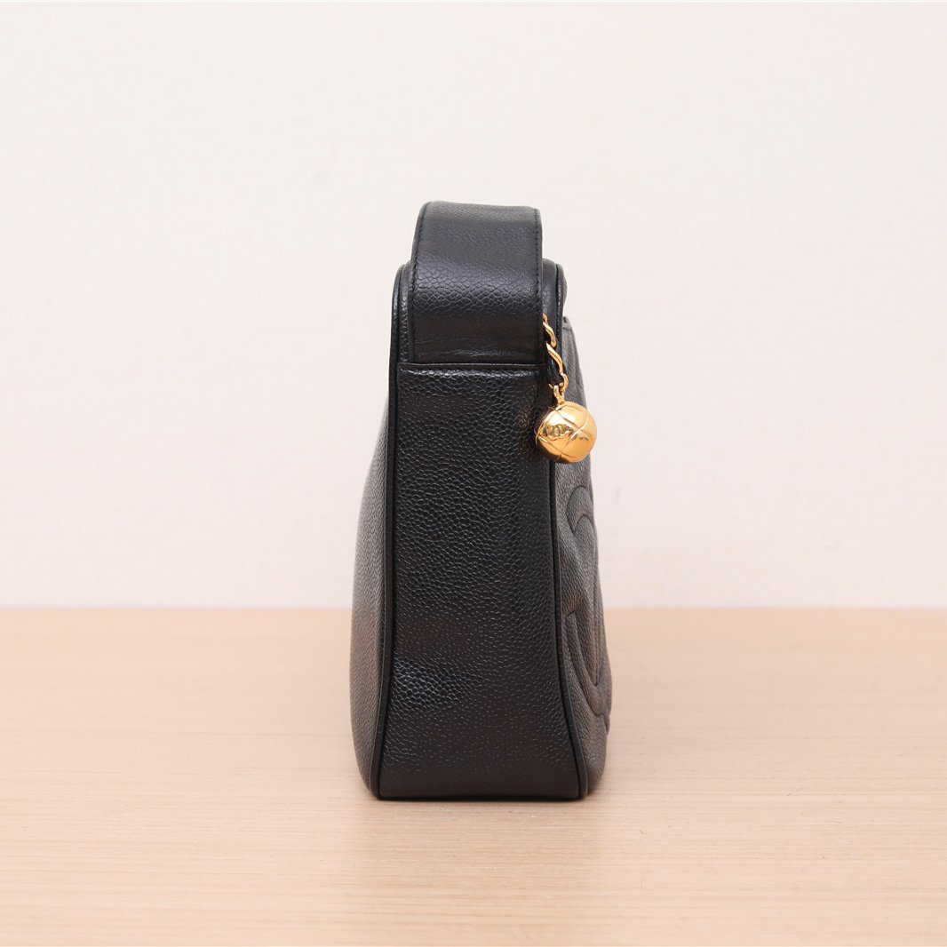 CHANEL Vintage Black Calfskin 3-logo Gold Ball Camera Bag-Hana Vintage