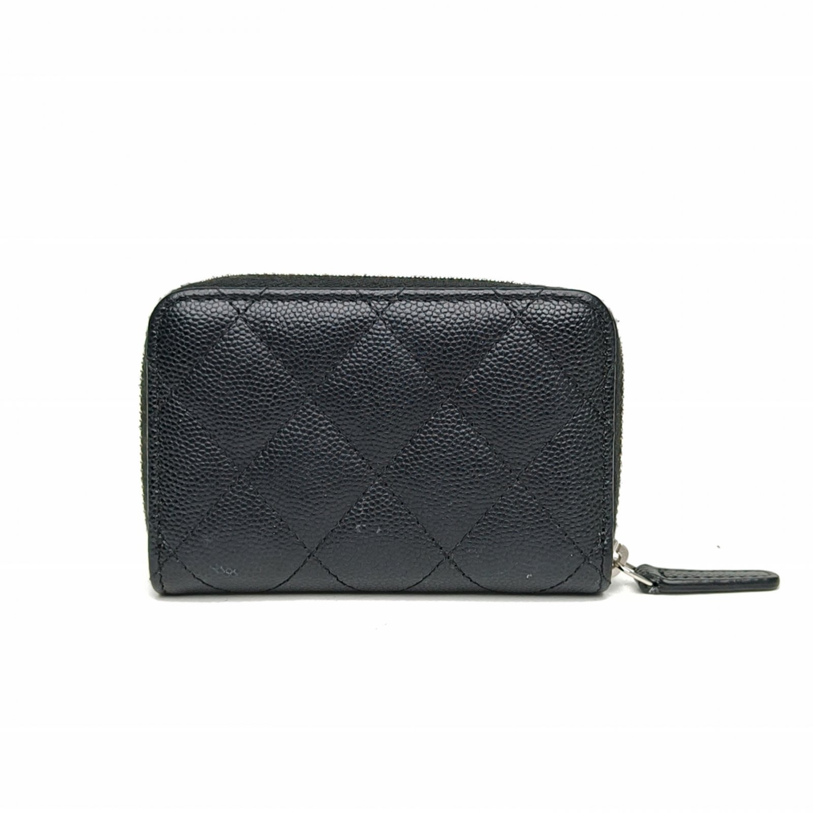 *CHANEL Black Laser Label Sliver Hardware 24P Zipper Card Holder-Hana Vintage