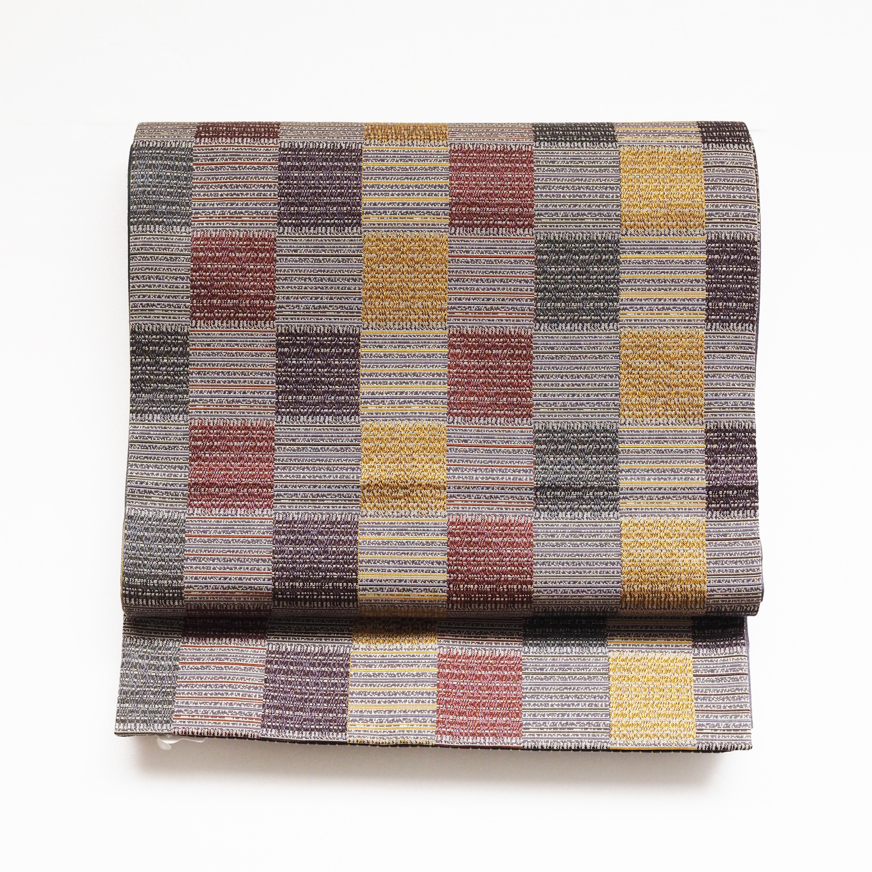 帯】【袋帯】渋彩モダン市松 洒落袋帯 縞裏仕立て No.70-コロモコヨミ