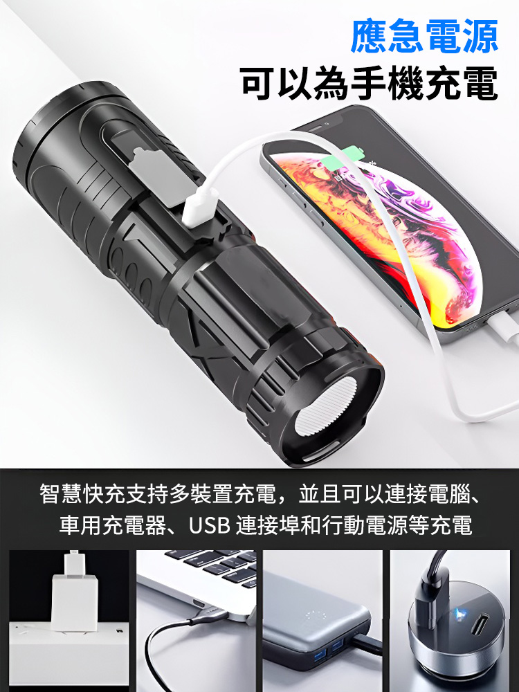 白激光伸縮變焦強光手電筒