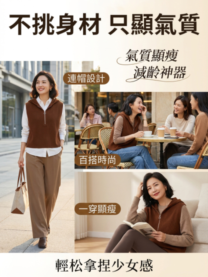 【年輕20歲】氣質顯瘦連帽馬甲