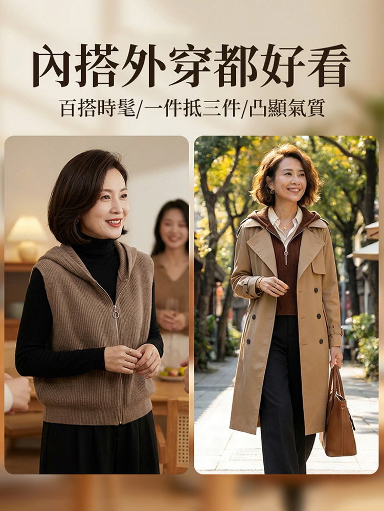 【年輕20歲】氣質顯瘦連帽馬甲