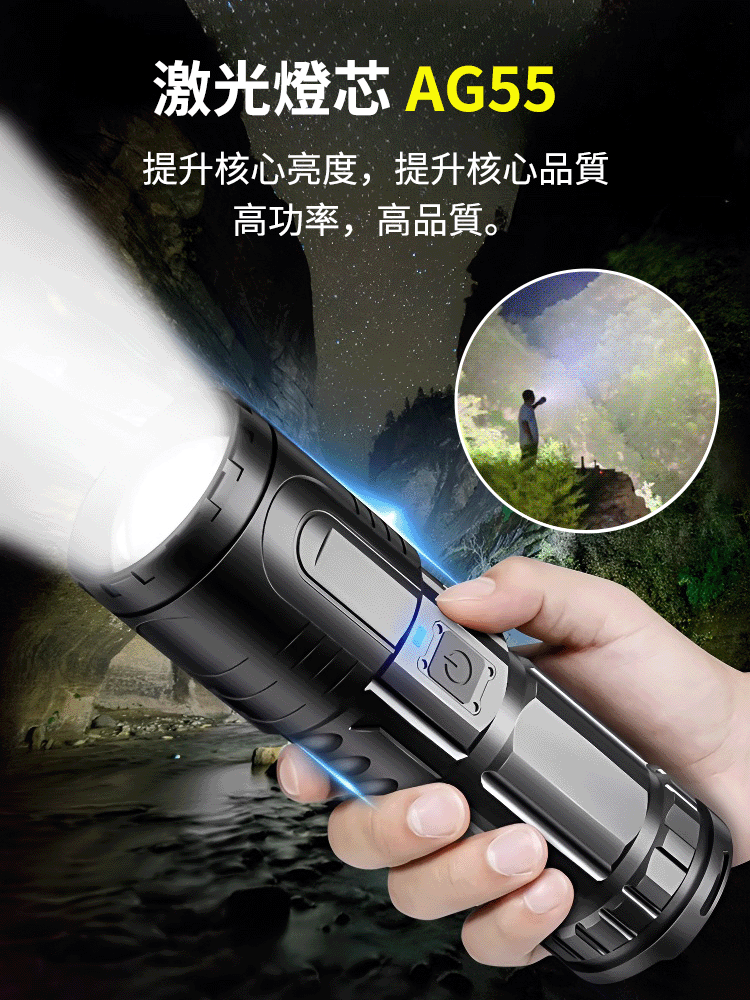 白激光伸縮變焦強光手電筒