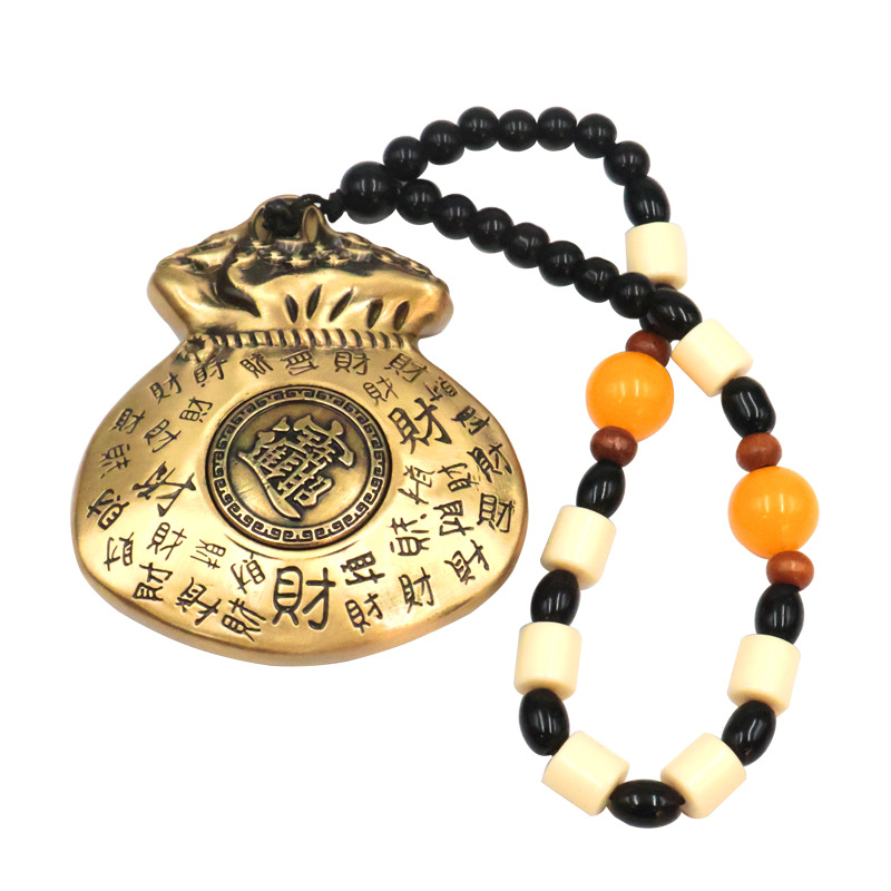 黃銅轉轉招財進寶福袋手把件