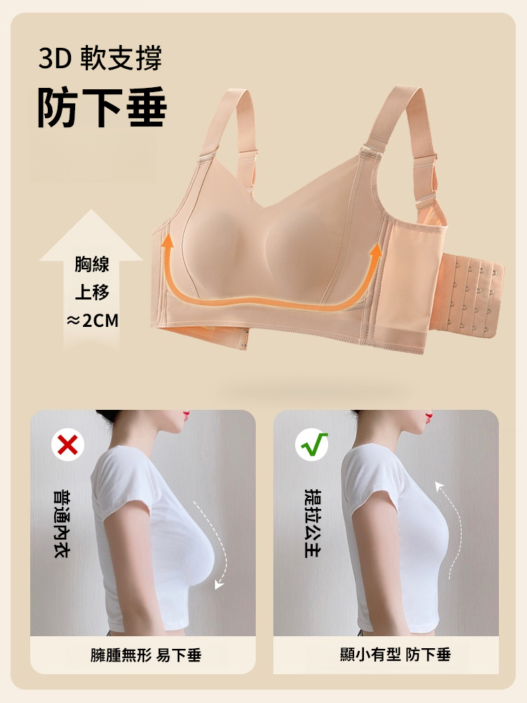 【大胸顯小】無痕親膚防下垂胸罩