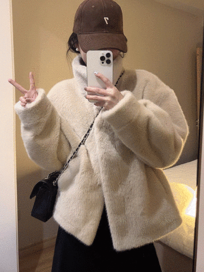 仿皮毛一體大衣外套女