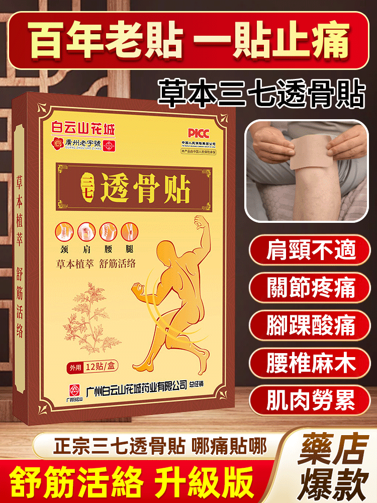 【香港大藥局】三七透骨貼