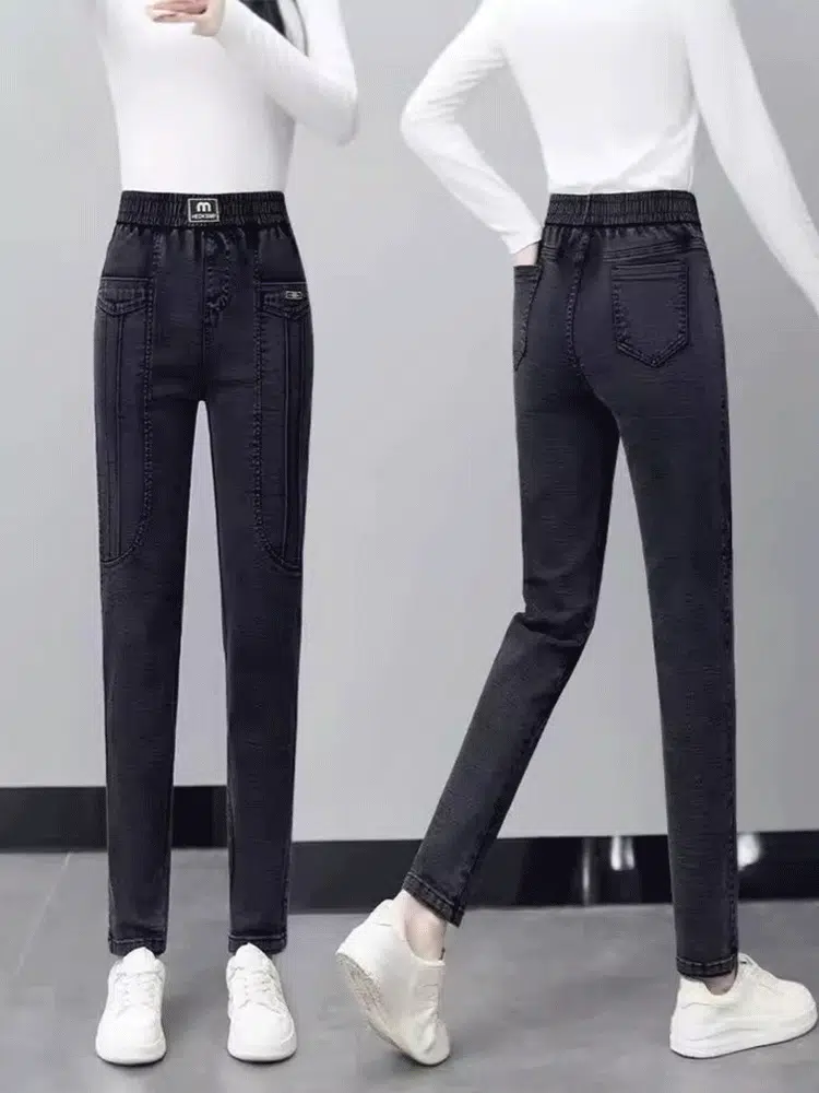 黑灰色軟牛仔褲女