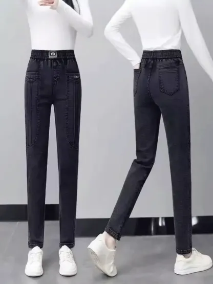 黑灰色軟牛仔褲女