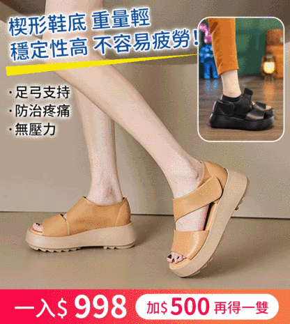 【真皮涼鞋】復古羅馬魔術貼涼鞋