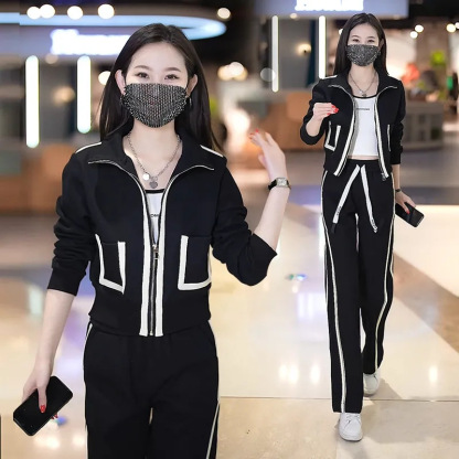 休閒長袖寬鬆運動服套裝女