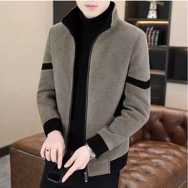 皮草內裡拼色男士毛呢外套